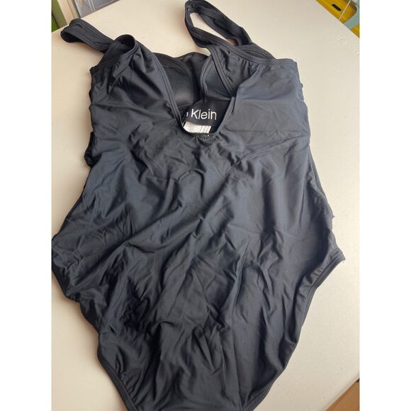 Calvin Klein Black Wrap One-Piece Swimsuit – Size 14 - Picture 2 of 6